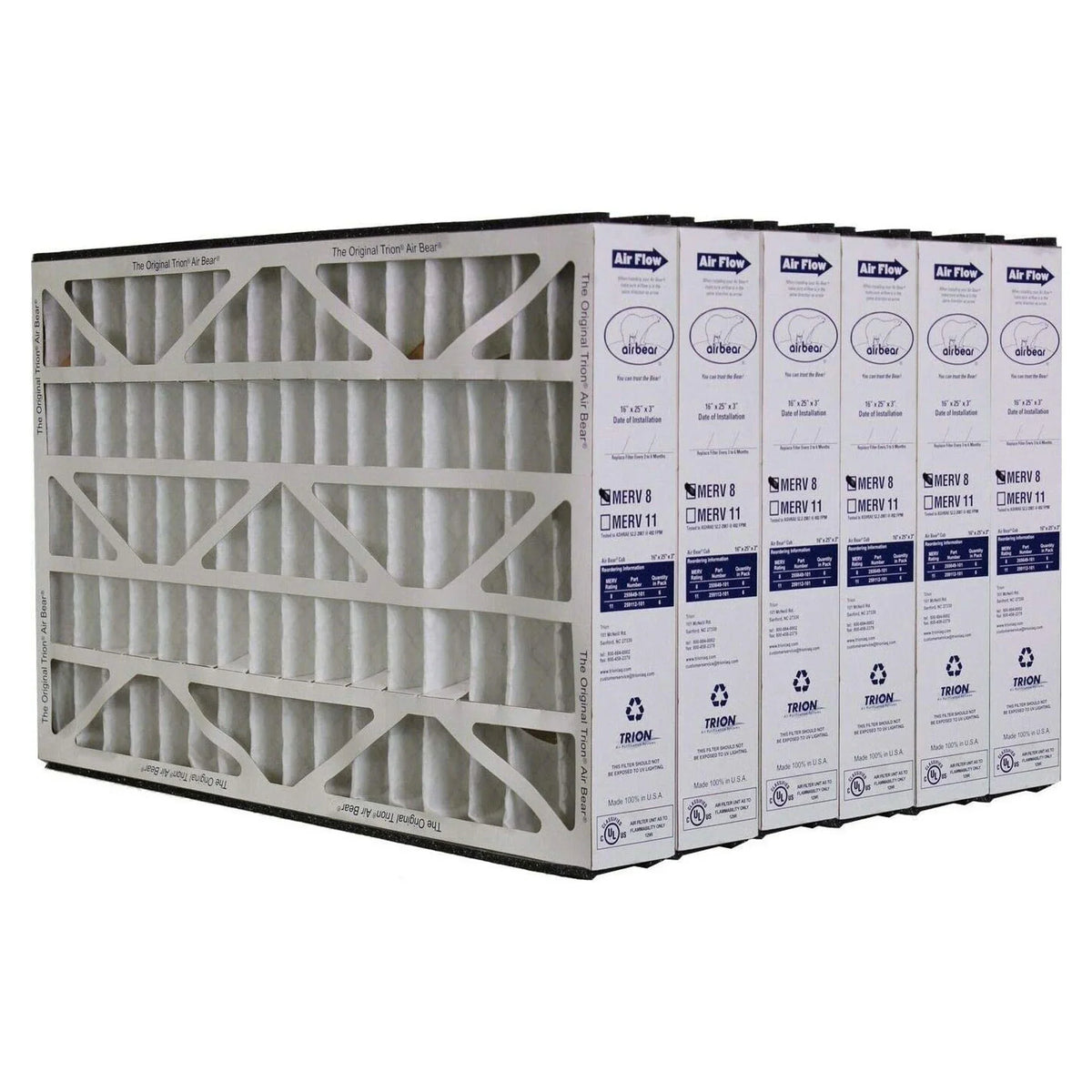 Pack) Air Bear (6 Purifier Trion Inch 16x25x3 255649-101 Filter Air 8 MERV
