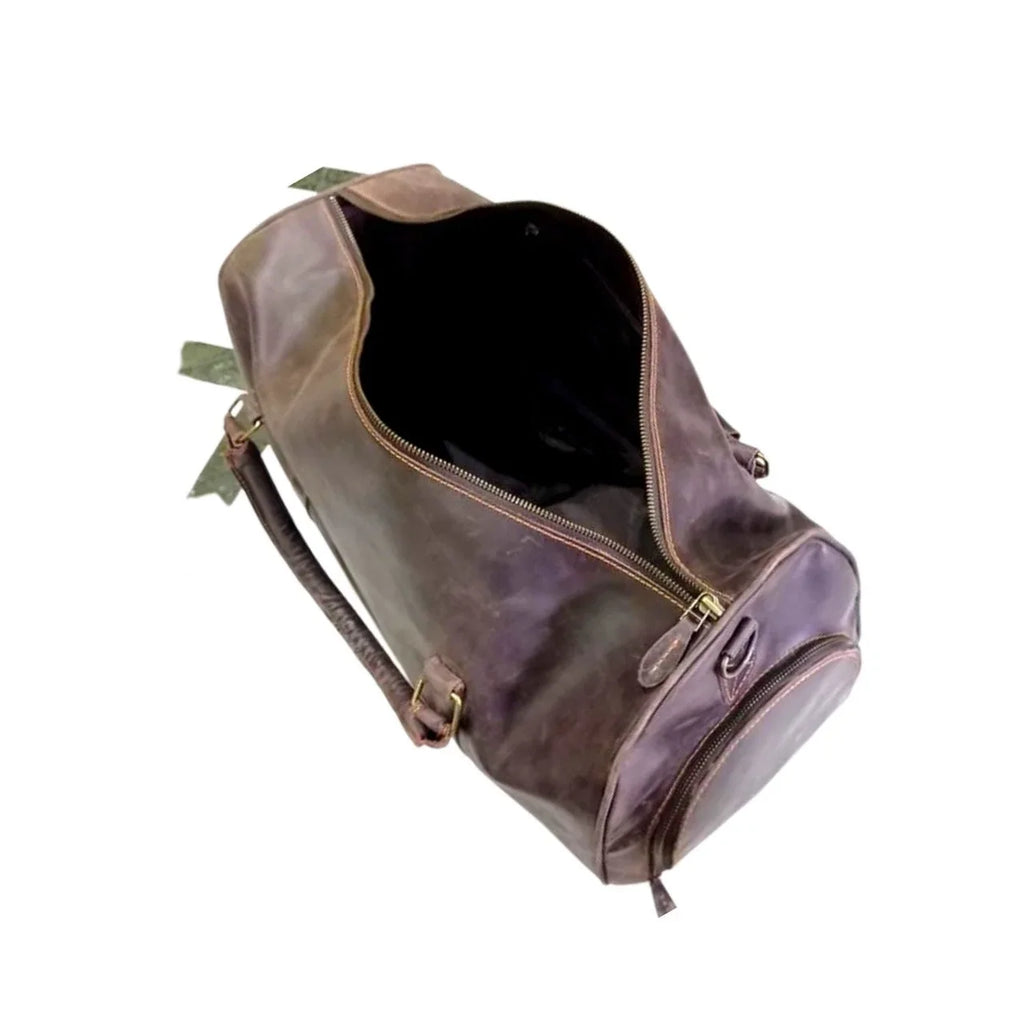Duffle Bag Leather & AMERICANSTYLE Bag Leather Gym Travel Brown Luggage Cow Dark
