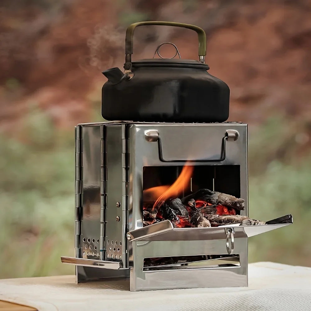 Lightweight Outdoor Burning Backpacking Sturdy Picnic Stove Cooking, Grill Camp Stainless Folding Wood For With Stove For Portable Wood BBQ Steel Camping
